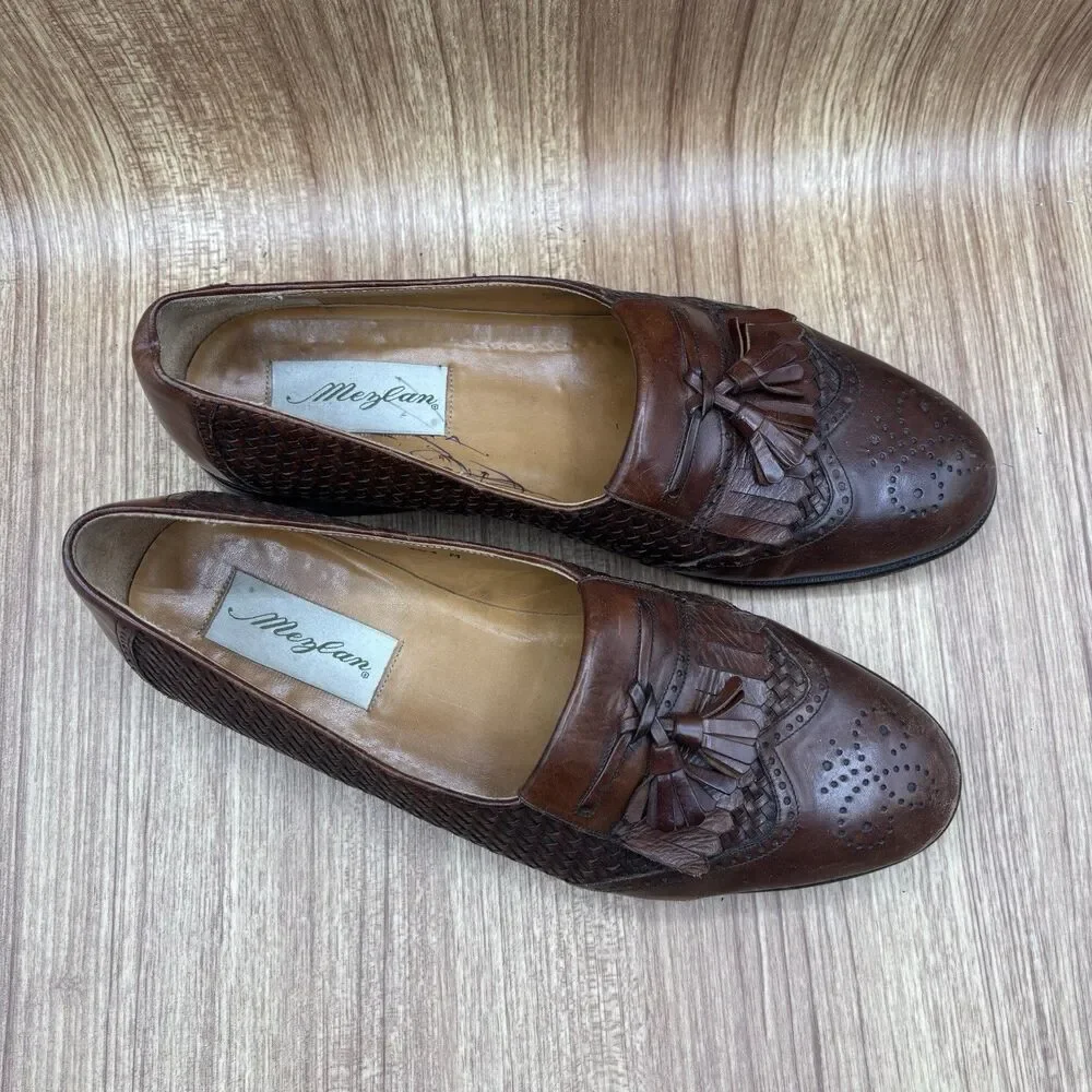 Mezlan COZUMEL Cognac Brown Tassel‎ Woven Men's Size 9 M Dress Shoe Loafer